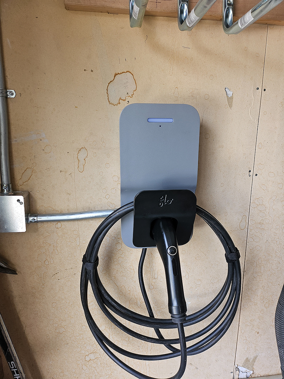 EV Charger Installation in Calgary garage by Crew Electrical Services.